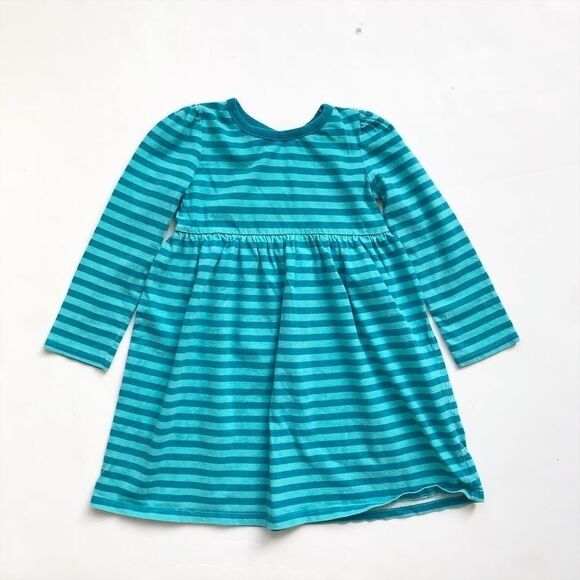 Old Navy greenish/blue stripe LS dress  GUC 5T - Picture 1 of 2